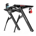 ULTRADESK Biurko dla gracza INVADER - BLACK, 120x64 cm, 75 cm, podświetlenie LED, podkładka XL, uchwyt na słuchawki i napój