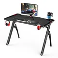 ULTRADESK Biurko dla gracza INVADER - BLACK, 120x64 cm, 75 cm, podświetlenie LED, podkładka XL, uchwyt na słuchawki i napój