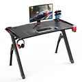 ULTRADESK Biurko dla gracza INVADER - BLACK, 120x64 cm, 75 cm, podświetlenie LED, podkładka XL, uchwyt na słuchawki i napój