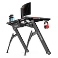 ULTRADESK Biurko dla gracza INVADER - BLACK, 120x64 cm, 75 cm, podświetlenie LED, podkładka XL, uchwyt na słuchawki i napój