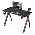 ULTRADESK Biurko dla gracza INVADER - BLACK, 120x64 cm, 75 cm, podświetlenie LED, podkładka XL, uchwyt na słuchawki i napój