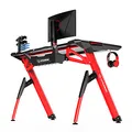 ULTRADESK Biurko dla gracza INVADER - RED, 120x64 cm, 75 cm, podświetlenie LED, podkładka XL, uchwyt na słuchawki i napój