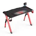 ULTRADESK Biurko dla gracza INVADER - RED, 120x64 cm, 75 cm, podświetlenie LED, podkładka XL, uchwyt na słuchawki i napój