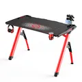 ULTRADESK Biurko dla gracza INVADER - RED, 120x64 cm, 75 cm, podświetlenie LED, podkładka XL, uchwyt na słuchawki i napój
