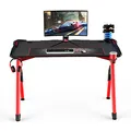 ULTRADESK Biurko dla gracza INVADER - RED, 120x64 cm, 75 cm, podświetlenie LED, podkładka XL, uchwyt na słuchawki i napój