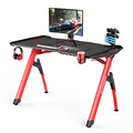ULTRADESK Biurko dla gracza INVADER - RED, 120x64 cm, 75 cm, podświetlenie LED, podkładka XL, uchwyt na słuchawki i napój