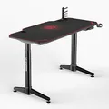 ULTRADESK Biurko dla gracza LEVEL RED, 140x66cm, 72-124cm, elektrycznie regulowana wysokość, z podkładką pod mysz XXL, uchwyt na s