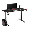 ULTRADESK Biurko dla gracza LEVEL RED, 140x66cm, 72-124cm, elektrycznie regulowana wysokość, z podkładką pod mysz XXL, uchwyt na s