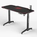 ULTRADESK Biurko dla gracza LEVEL RED, 140x66cm, 72-124cm, elektrycznie regulowana wysokość, z podkładką pod mysz XXL, uchwyt na s