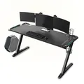 ULTRADESK Biurko dla gracza SPACE XXL BLACK, 154x61 cm, 78 cm, Podświetlenie RGB z panelem dotykowym, z podkładką pod mysz na cały