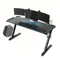 ULTRADESK Biurko dla gracza SPACE XXL BLUE, 154x61 cm, 78 cm, Podświetlenie RGB z panelem dotykowym, z podkładką pod mysz na całym