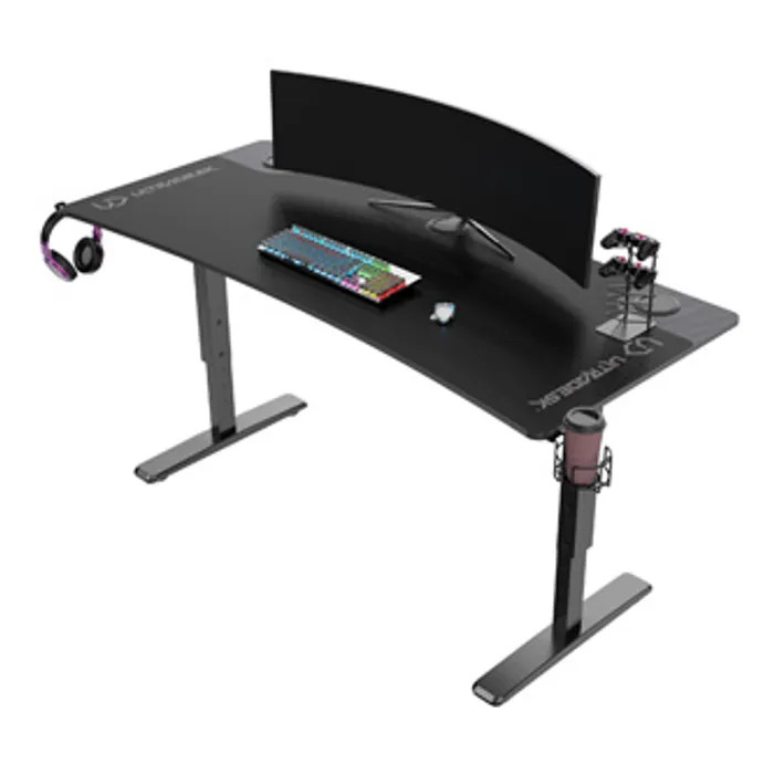 Główne zdjęcie produktu ULTRADESK Herní stůl Ultradesk CRUISER BLACK, 160x70 cm, 66-82 cm, držák sluchátek, 3 otv
