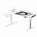 Następne zdjęcie produktu ULTRADESK Stół gamingowy WINGER - biały, 111x155x60 cm, 75-122 cm, elektrycznie regulowana wysokość