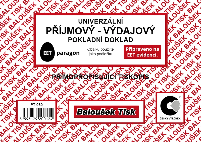 Główne zdjęcie produktu Univerzální příjmový výdajový doklad A6 propisující PT060