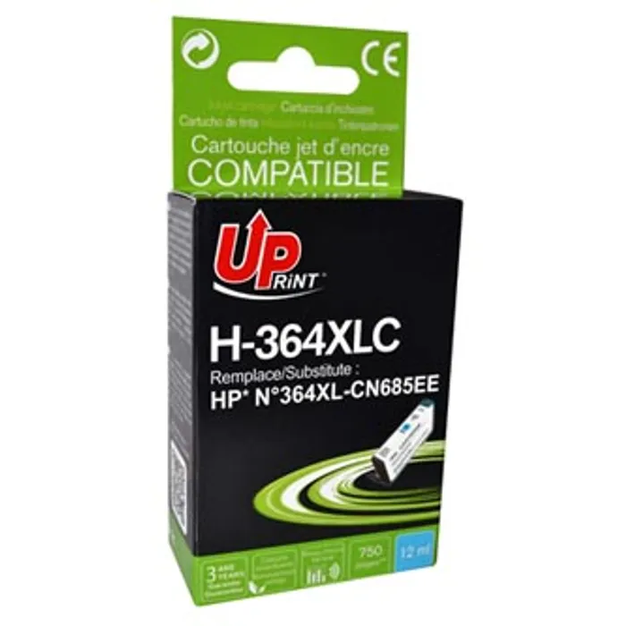 Główne zdjęcie produktu UPrint kompatibilní ink s CB323EE, CN685EE, HP 364XL, cyan, 12ml, H-364XLC, s čipem, pro