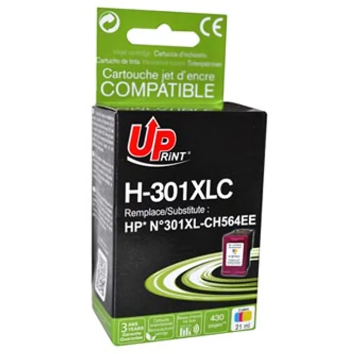Główne zdjęcie produktu UPrint kompatibilní ink s CH564EE, HP 301XL, color, 450str., 21ml, H-301XLC, bez čipu, pr