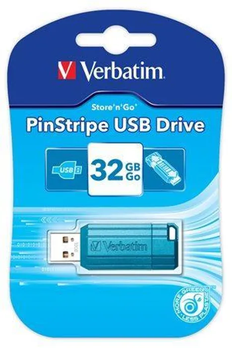 Główne zdjęcie produktu USB flash disk "PinStripe", karibská modř, 32GB, USB 2.0, 10/4MB/sec, VERBATIM