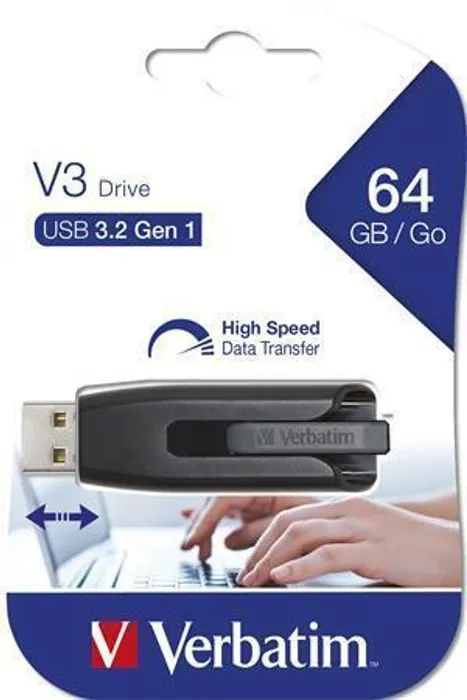 Główne zdjęcie produktu USB flash disk "V3", černá-šedá, 64GB, USB 3.0, 60/12MB/sec, VERBATIM