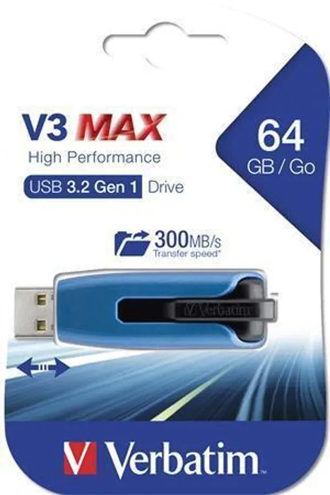 Główne zdjęcie produktu USB flash disk "V3 MAX", modrá-černá, 64GB, USB 3.0, 175/80MB/sec, VERBATIM