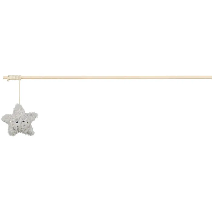 Główne zdjęcie produktu Vánoční hrací prut s hvězdičkou a catnipem, 48 cm, plyš/dřevo, šedá