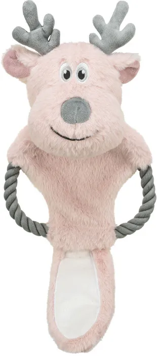 Główne zdjęcie produktu Vánoční sob na laně, šustící, 47 cm, plyš/bavlněné lano, růžová/šedá