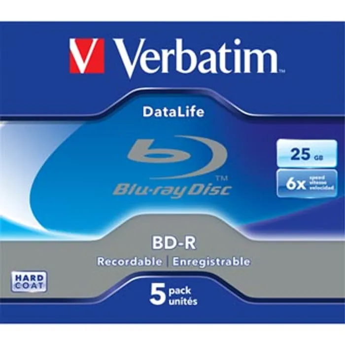 Główne zdjęcie produktu Verbatim BD-R, Datalife, 25GB, jewel box, 43836, 6x, 5-pack