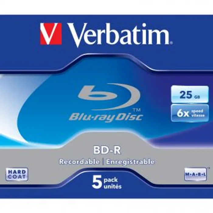 Główne zdjęcie produktu Verbatim BD-R, Single Layer 25GB, jewel box, 43715, 6x, 5-pack, pro archivaci dat
