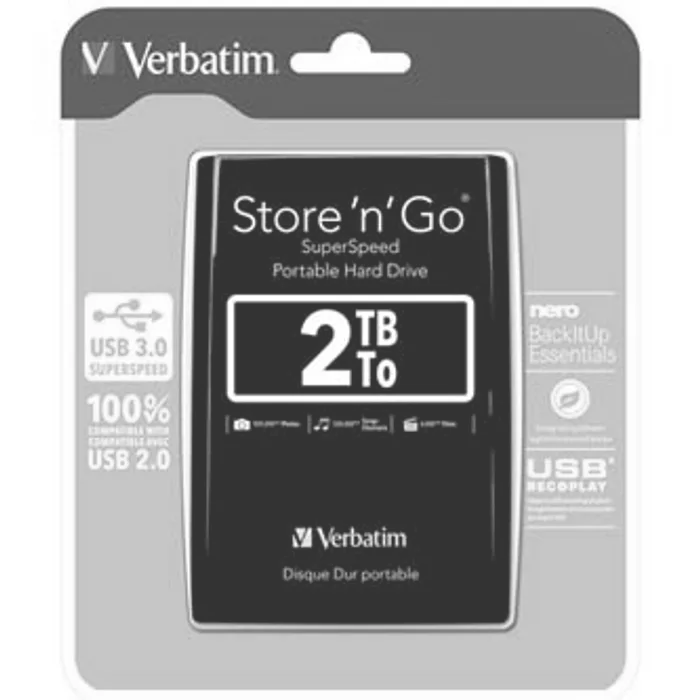 Główne zdjęcie produktu Verbatim externí pevný disk, Store N Go, 2.5", USB 3.0 (3.2 Gen 1), 2TB, 53177, čern