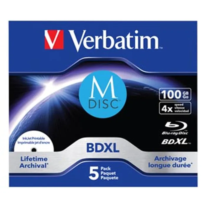 Główne zdjęcie produktu Verbatim MDISC, Lifetime archival BDXL, 100GB, jewel box, 43834, 4x, 5-pack