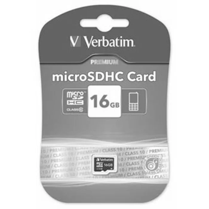 Główne zdjęcie produktu Verbatim Micro Secure Digital Card, 16GB, micro SDHC, 44010, UHS-I U1 (Class 10), bez ada