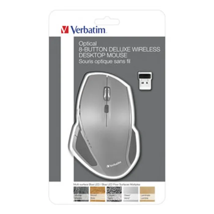 Główne zdjęcie produktu Verbatim Myš Deluxe, 1600DPI, 2.4 [GHz], optická, 8tl., 1 kolečko, bezdrátová, šedá, 2 ks