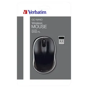 Verbatim Mysz Go Nano 49042, 1600DPI, 2.4 [GHz], optyczna, 3kl., bezprzewodowa, czarna, 2 szt AA