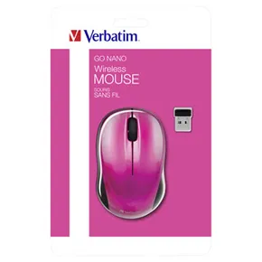 Verbatim Mysz Go Nano 49043, 1600DPI, 2.4 [GHz], optyczna, 3kl., bezprzewodowa, różowa, 2 szt AA