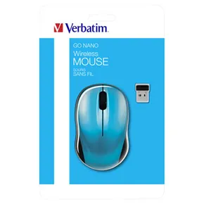 Verbatim Mysz Go Nano 49044, 1600DPI, 2.4 [GHz], optyczna, 3kl., bezprzewodowa, niebieska, 2 szt AA