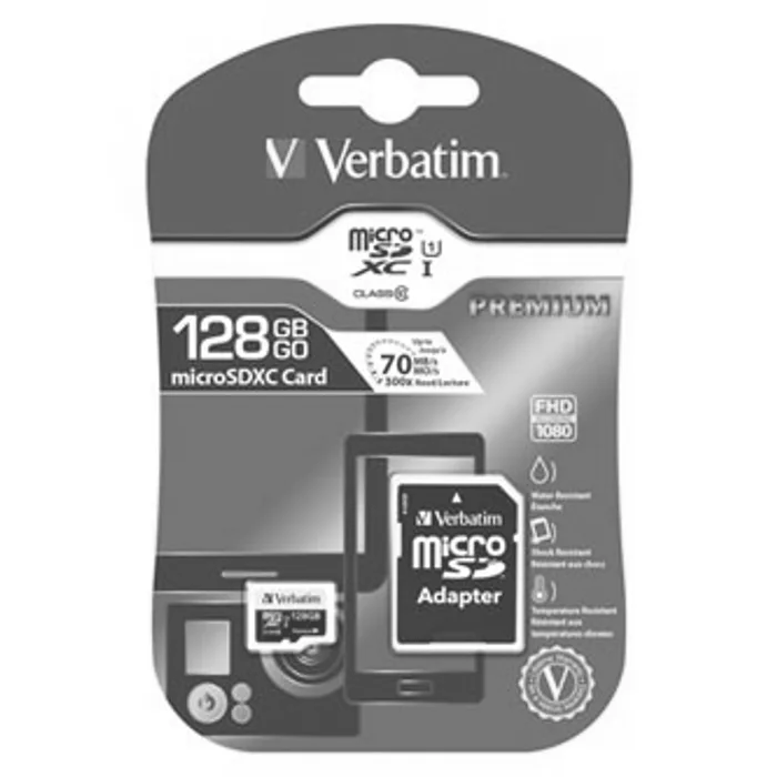 Główne zdjęcie produktu Verbatim paměťová karta micro SDXC, 128GB, micro SDXC, 44085, UHS-I U1 (Class 10), s adap