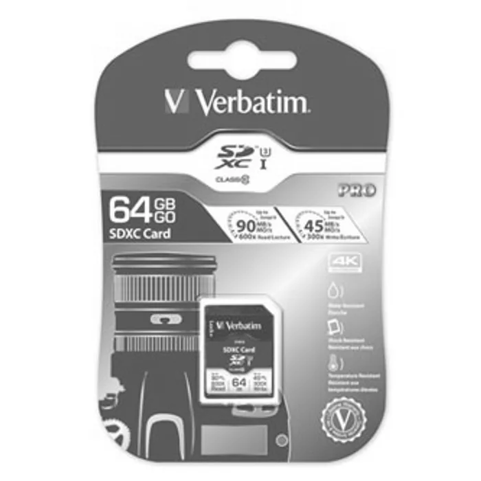 Główne zdjęcie produktu Verbatim paměťová karta SDXC Pro, 64GB, SDXC, 47022, UHS-I U3