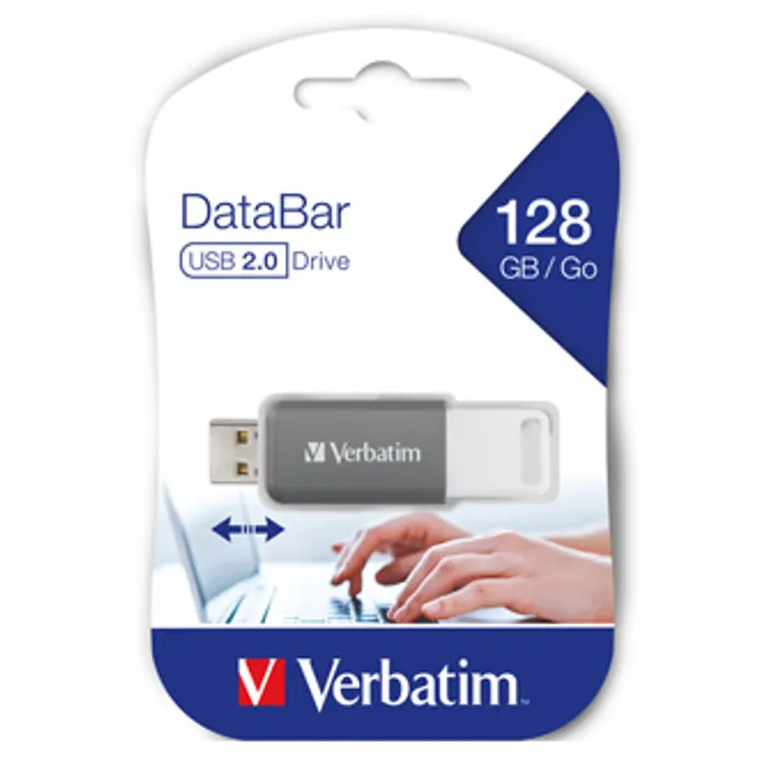 Główne zdjęcie produktu Verbatim USB flash disk, 2.0, 128GB, DataBar, šedý, 49456, pro archivaci dat