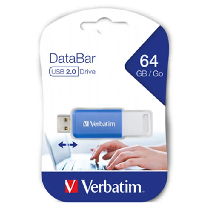 Główne zdjęcie produktu Verbatim USB flash disk, 2.0, 64GB, DataBar, modrý, 49455, pro archivaci dat