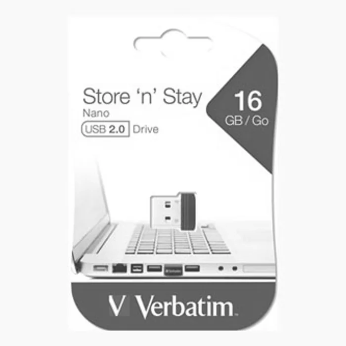 Główne zdjęcie produktu Verbatim USB flash disk, USB 2.0, 16GB, Nano, Store N Stay, černý, 97464, USB A