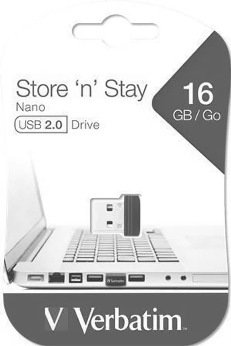 Główne zdjęcie produktu Verbatim USB flash disk, USB 2.0, 16GB, Nano, Store N Stay, černý, 97464, USB A
