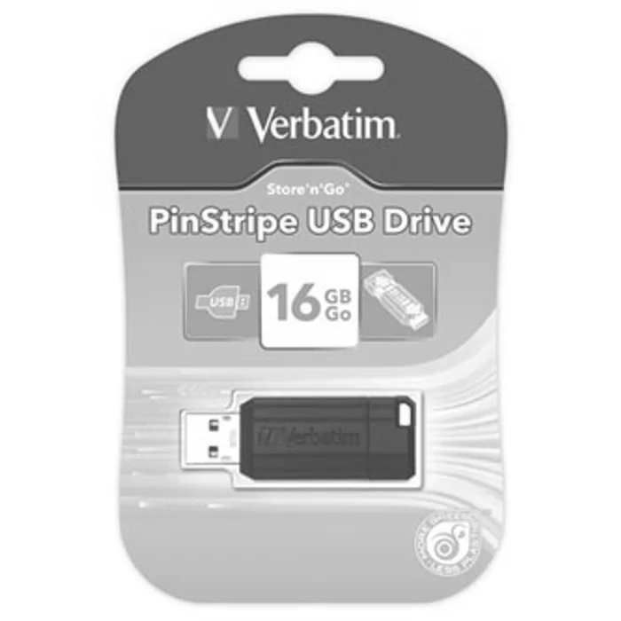 Główne zdjęcie produktu Verbatim USB flash disk, USB 2.0, 16GB, PinStripe, Store N Go, černý, 49063, USB A, s výs
