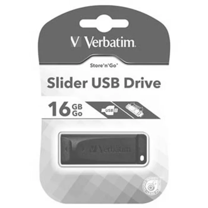 Główne zdjęcie produktu Verbatim USB flash disk, USB 2.0, 16GB, Slider, Store N Go, černý, 98696, USB A, s výsuvn