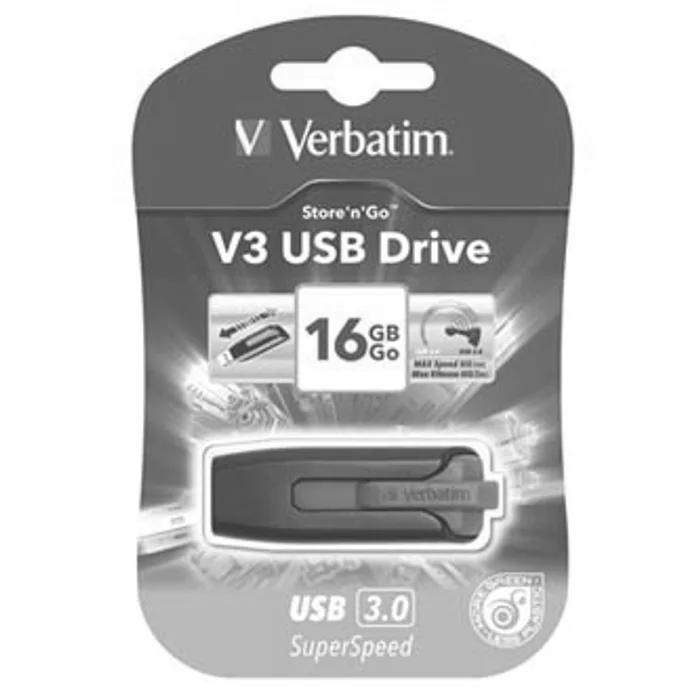 Główne zdjęcie produktu Verbatim USB flash disk, USB 3.0 (3.2 Gen 1), 16GB, V3, Store N Go, černý, 49172, USB A,