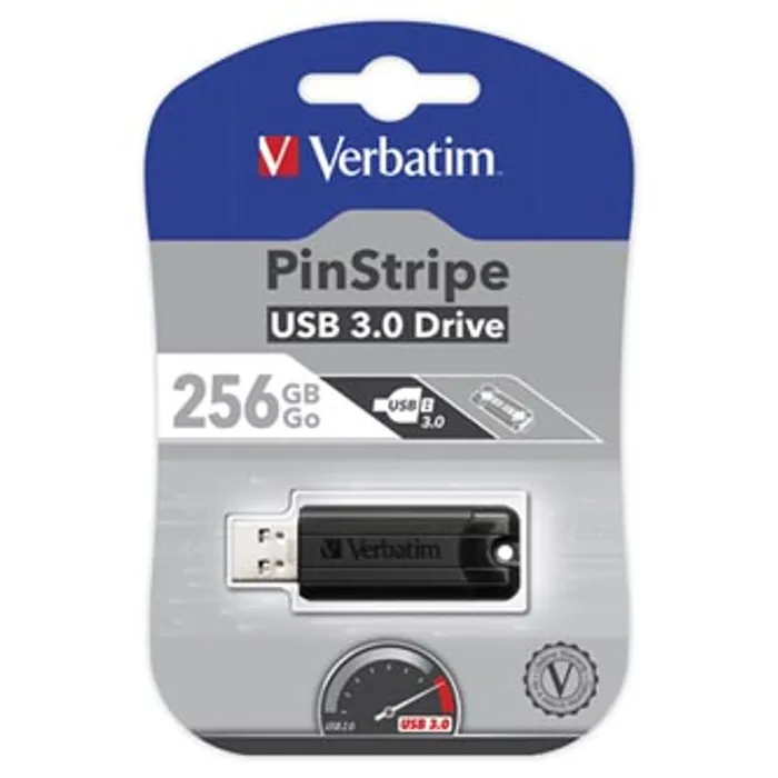 Główne zdjęcie produktu Verbatim USB flash disk, USB 3.0 (3.2 Gen 1), 256GB, PinStripe, Store N Go, černý, 49320,