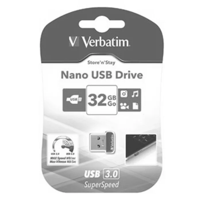 Główne zdjęcie produktu Verbatim USB flash disk, USB 3.0 (3.2 Gen 1), 32GB, Nano, Store N Stay, modrý, 98710, USB