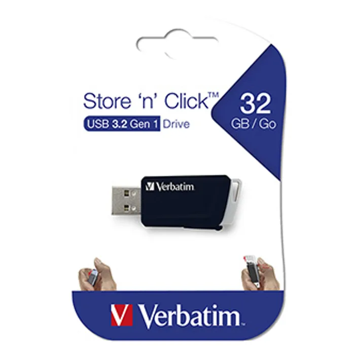 Główne zdjęcie produktu Verbatim USB flash disk, USB 3.0 (3.2 Gen 1), 32GB, Store N Click, černý, 49307, USB A, s