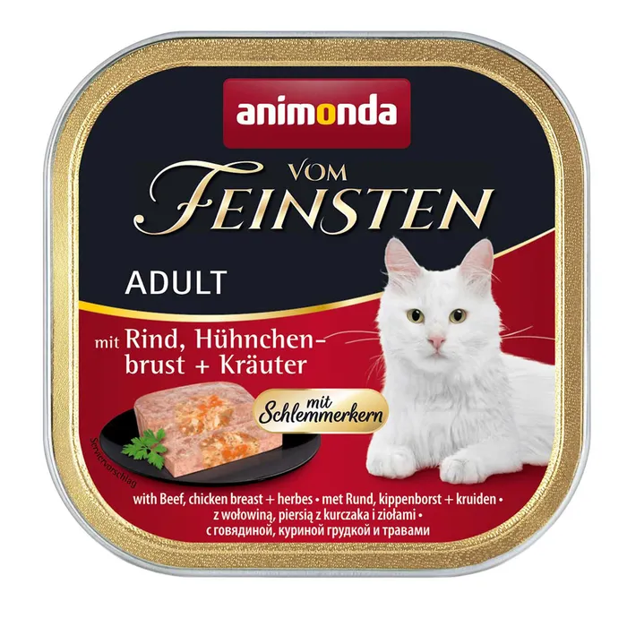 Główne zdjęcie produktu V.Feinsten CORE hovězí, kuřecí prsa + bylinky pro kočky 100g
