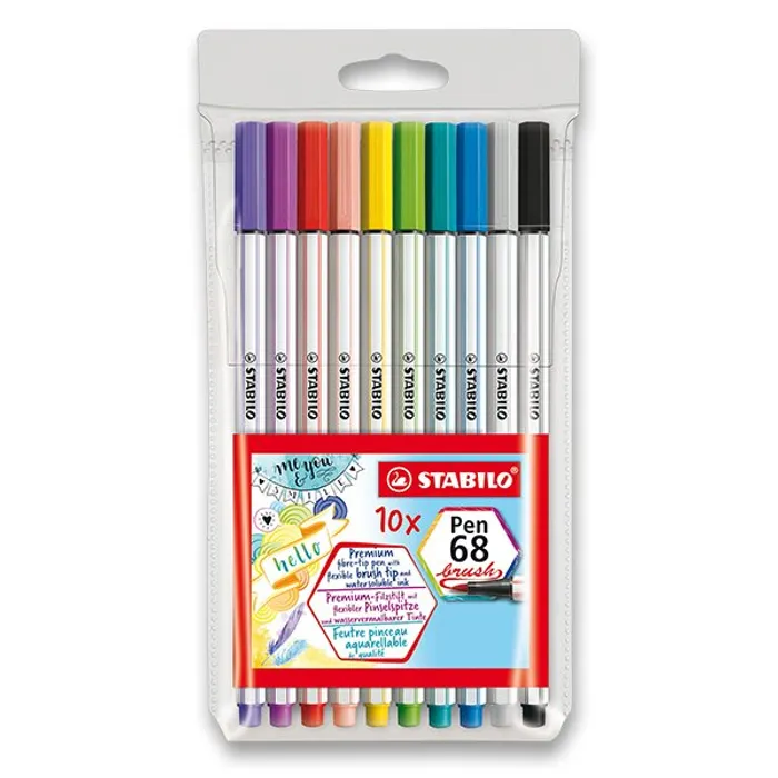 Główne zdjęcie produktu Vláknový fix s flexibilním štětcovým hrotem STABILO Pen 68 brush - 10 ks sada