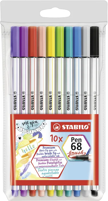 Główne zdjęcie produktu Vláknový fix s flexibilním štětcovým hrotem STABILO Pen 68 brush - 10 ks sada