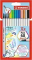 Marker fibrowy z elastyczną końcówką pędzelkową STABILO Pen 68 pędzelek - kpl. 12 szt